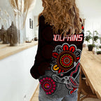 dolphins-rugby-women-casual-shirt-indigenous-circles-and-waves-black
