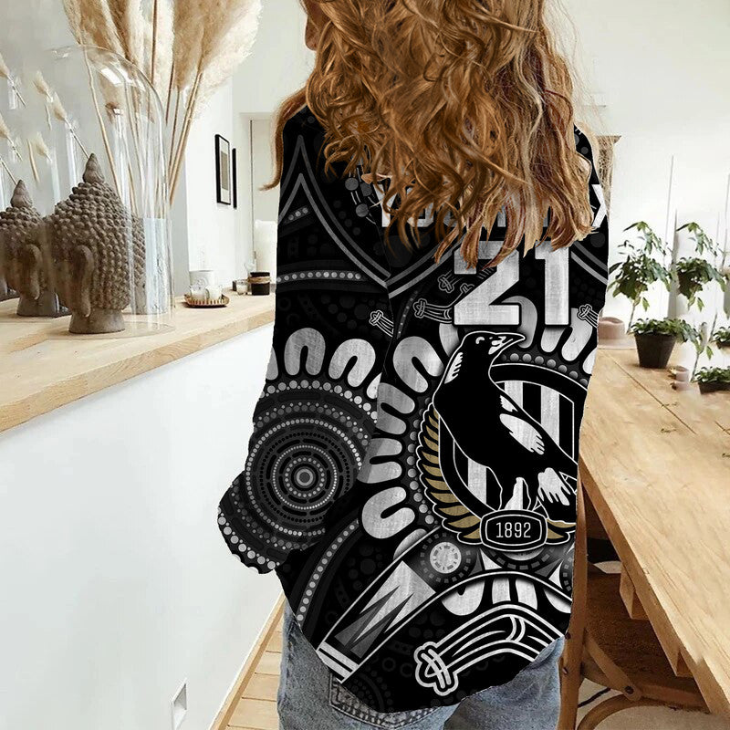 custom-personalised-magpies-football-women-casual-shirt-boomerang-indigenous-dots