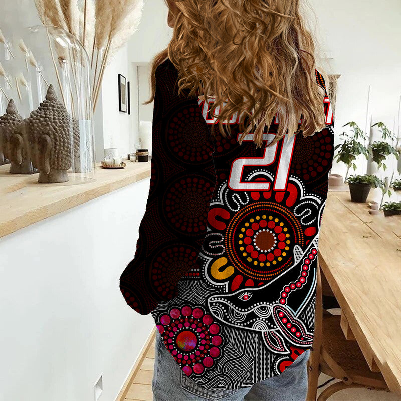 custom-personalised-dolphins-rugby-women-casual-shirt-indigenous-circles-and-waves-black