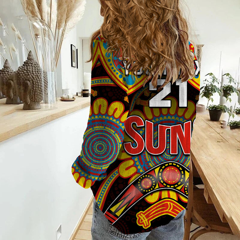custom-personalised-suns-football-women-casual-shirt-boomerang-indigenous-dots