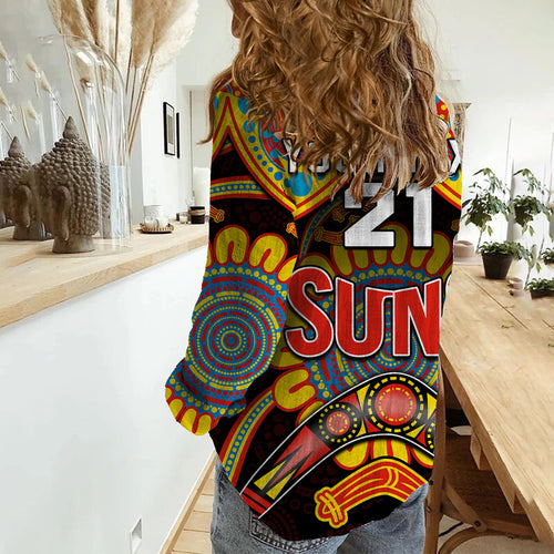 custom-personalised-suns-football-women-casual-shirt-boomerang-indigenous-dots