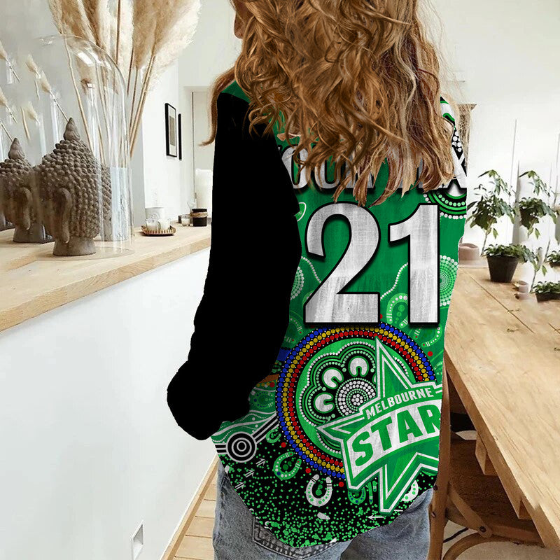 custom-personalised-melbourne-stars-women-casual-shirt-cricket-indigenous-aboriginal-lizard-version