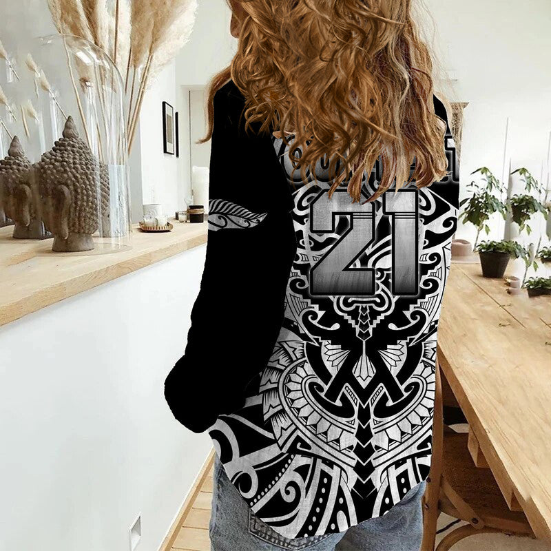 custom-text-and-number-aotearoa-silver-fern-rugby-sevens-women-casual-shirt-maori-tribal-all-black