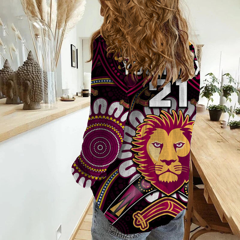 custom-personalised-brisbane-lions-football-women-casual-shirt-boomerang-indigenous-dots