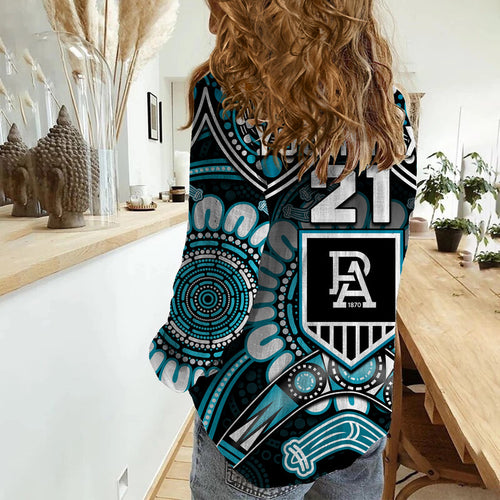 custom-personalised-port-adelaide-power-women-casual-shirt-boomerang-indigenous-dots