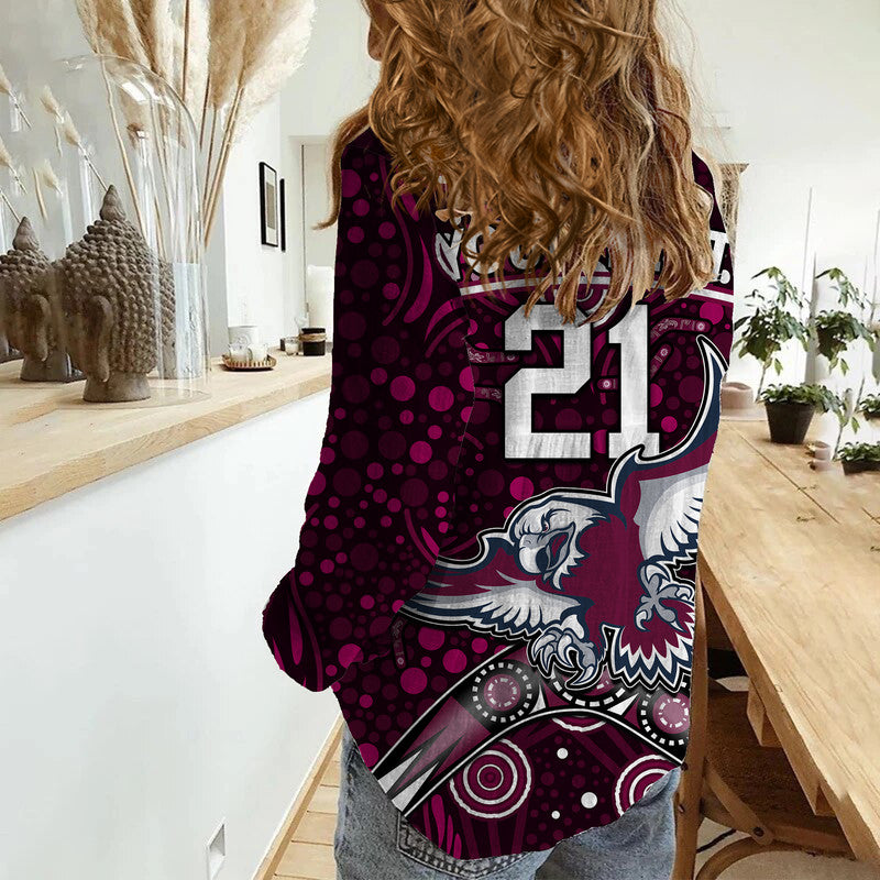 custom-personalised-sea-eagles-rugby-women-casual-shirt-boomerang-indigenous-dots