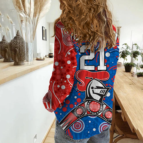 custom-personalised-knights-rugby-women-casual-shirt-novocastrians-boomerang-indigenous-dots