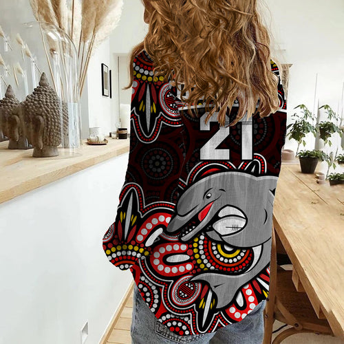 custom-personalised-dolphins-rugby-women-casual-shirt-aboriginal-dot-painting