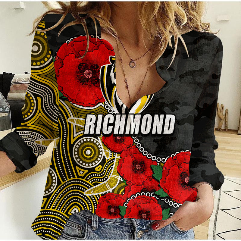 custom-personalised-anzac-day-afl-richmond-army-mix-aboriginal-women-casual-shirt