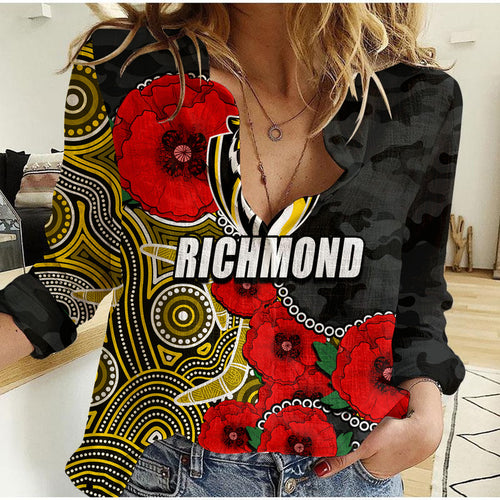 custom-personalised-anzac-day-afl-richmond-army-mix-aboriginal-women-casual-shirt