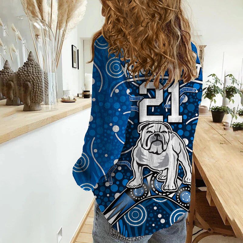 custom-personalised-bulldogs-rugby-women-casual-shirt-boomerang-indigenous-dots