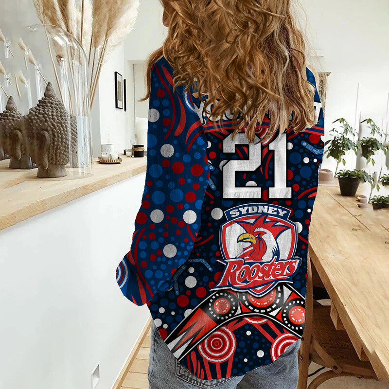 custom-personalised-roosters-rugby-women-casual-shirt-boomerang-indigenous-dots