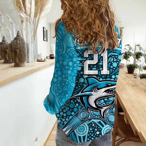 custom-personalised-sharks-rugby-women-casual-shirt-boomerang-indigenous-dots