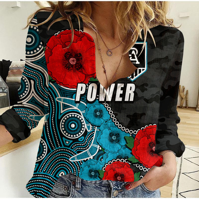 custom-personalised-anzac-day-afl-power-army-mix-aboriginal-women-casual-shirt