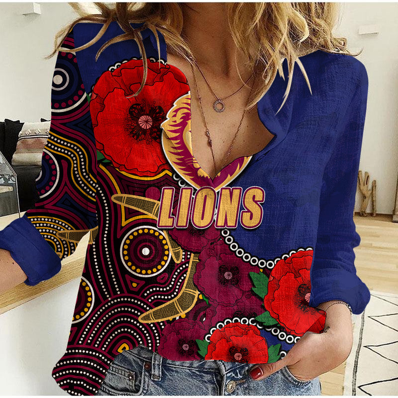 custom-personalised-anzac-day-afl-lions-army-mix-aboriginal-women-casual-shirt