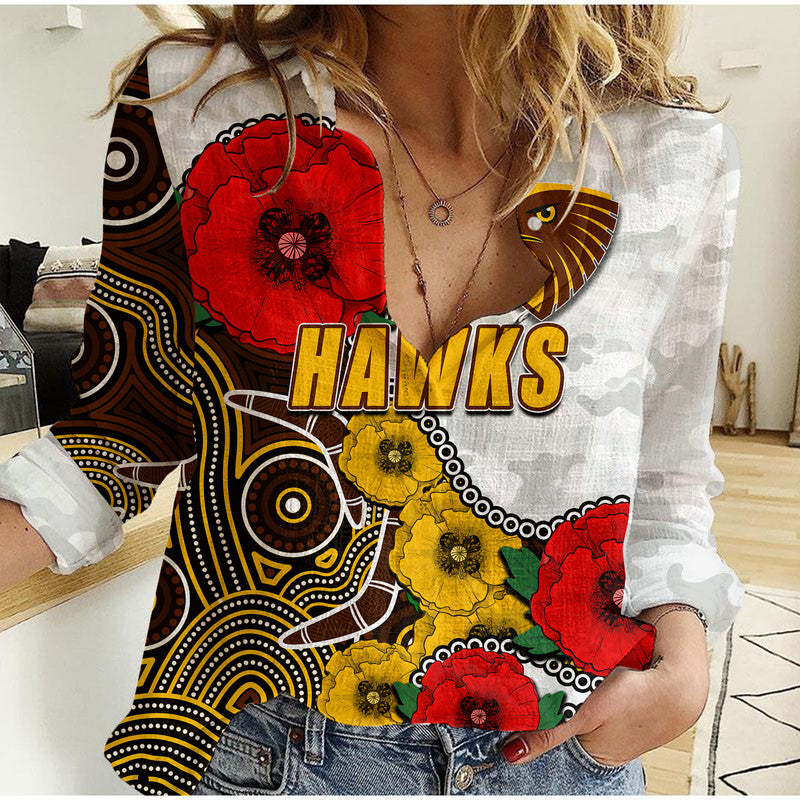 custom-personalised-anzac-day-afl-hawks-army-mix-aboriginal-women-casual-shirt