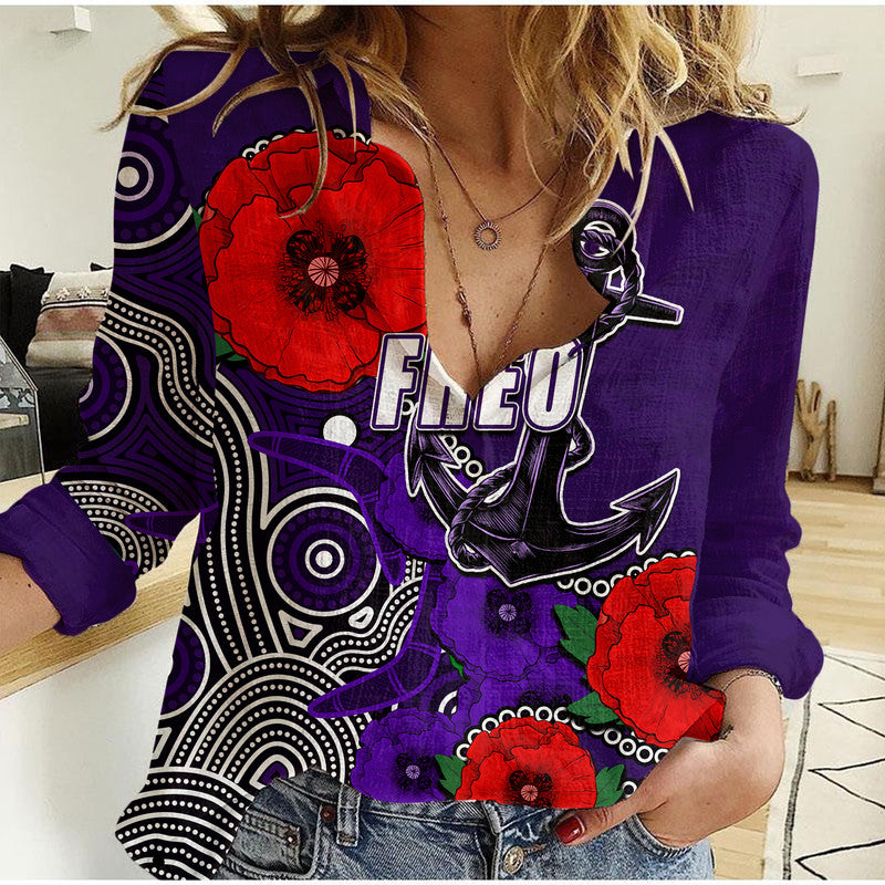 custom-personalised-anzac-day-afl-freo-army-mix-aboriginal-women-casual-shirt