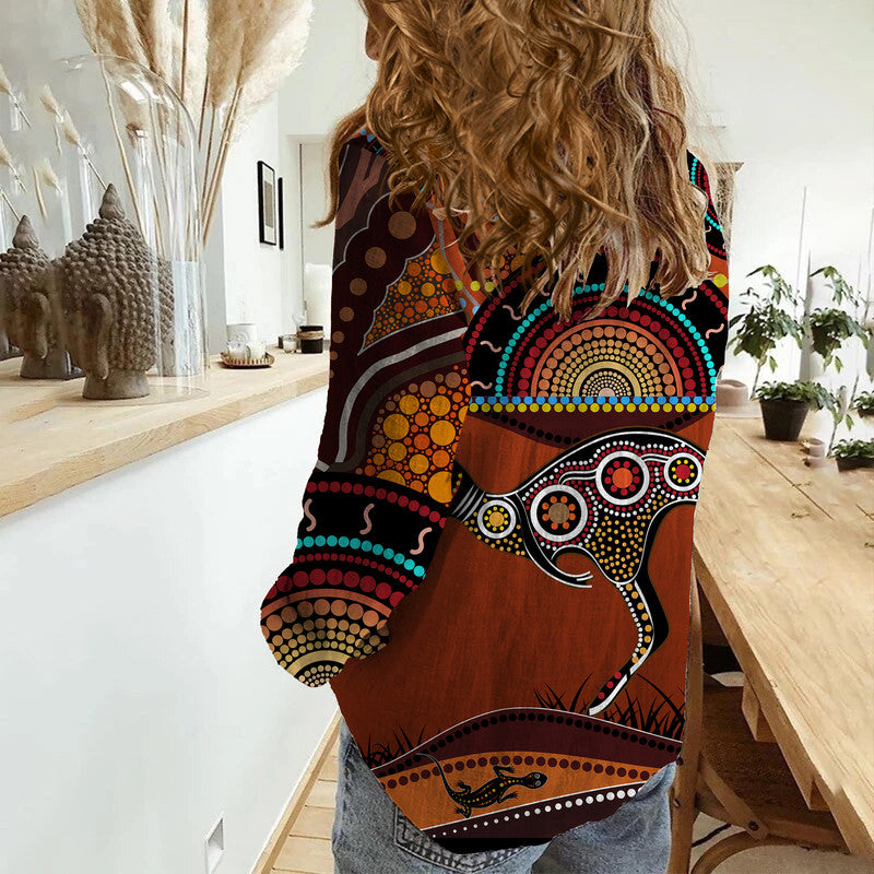 aboriginal-woman-casual-shirt-kangaroo-with-dot-painting