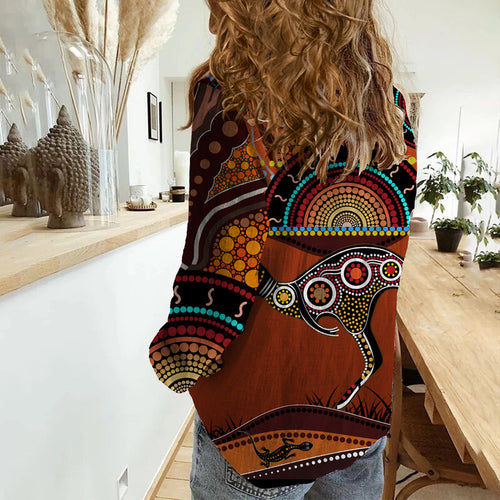 aboriginal-woman-casual-shirt-kangaroo-with-dot-painting