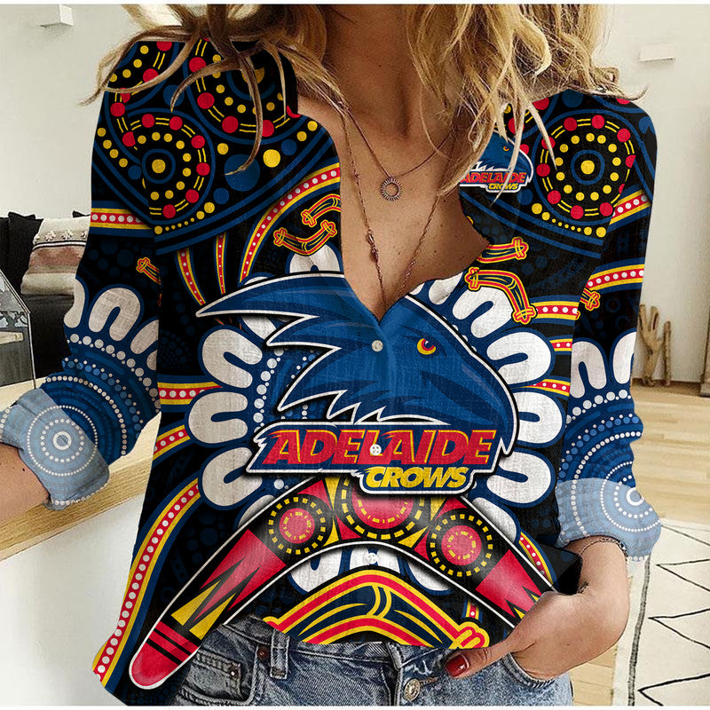 adelaide-crows-football-women-casual-shirt-boomerang-indigenous-dots