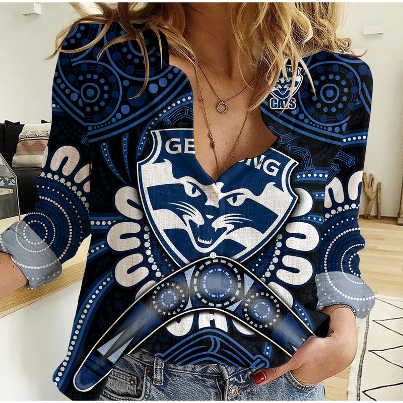 custom-personalised-cats-football-women-casual-shirt-boomerang-indigenous-dots