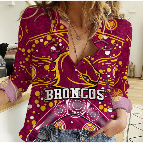 broncos-rugby-women-casual-shirt-boomerang-indigenous-dots