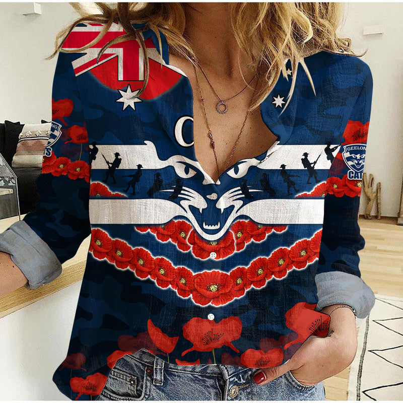 cats-football-anzac-women-casual-shirt-lest-we-forget