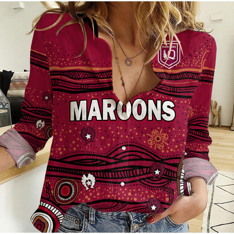 custom-personalised-qld-maroons-rugby-women-casual-shirt-indigenous