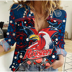 custom-personalised-roosters-rugby-women-casual-shirt-boomerang-indigenous-dots