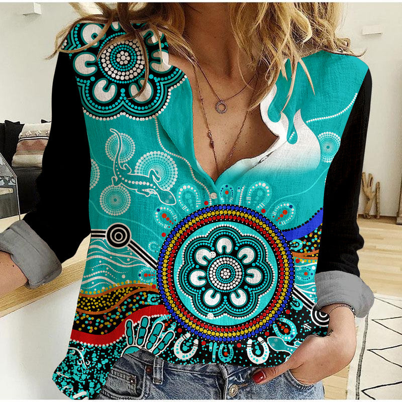 custom-personalised-brisbane-heat-women-casual-shirt-cricket-indigenous-aboriginal-lizard-version