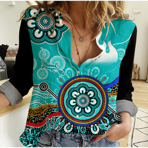 custom-personalised-brisbane-heat-women-casual-shirt-cricket-indigenous-aboriginal-lizard-version