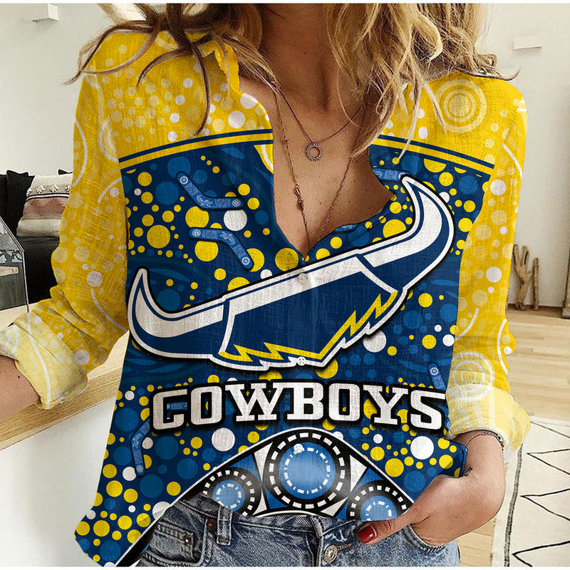 cowboys-rugby-women-casual-shirt-boomerang-indigenous-dots