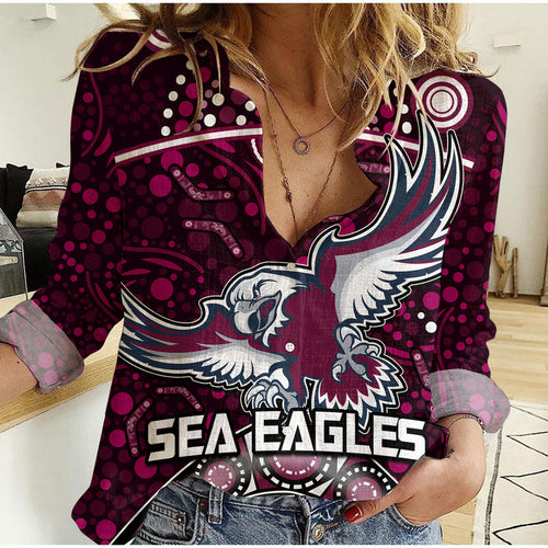 custom-personalised-sea-eagles-rugby-women-casual-shirt-boomerang-indigenous-dots