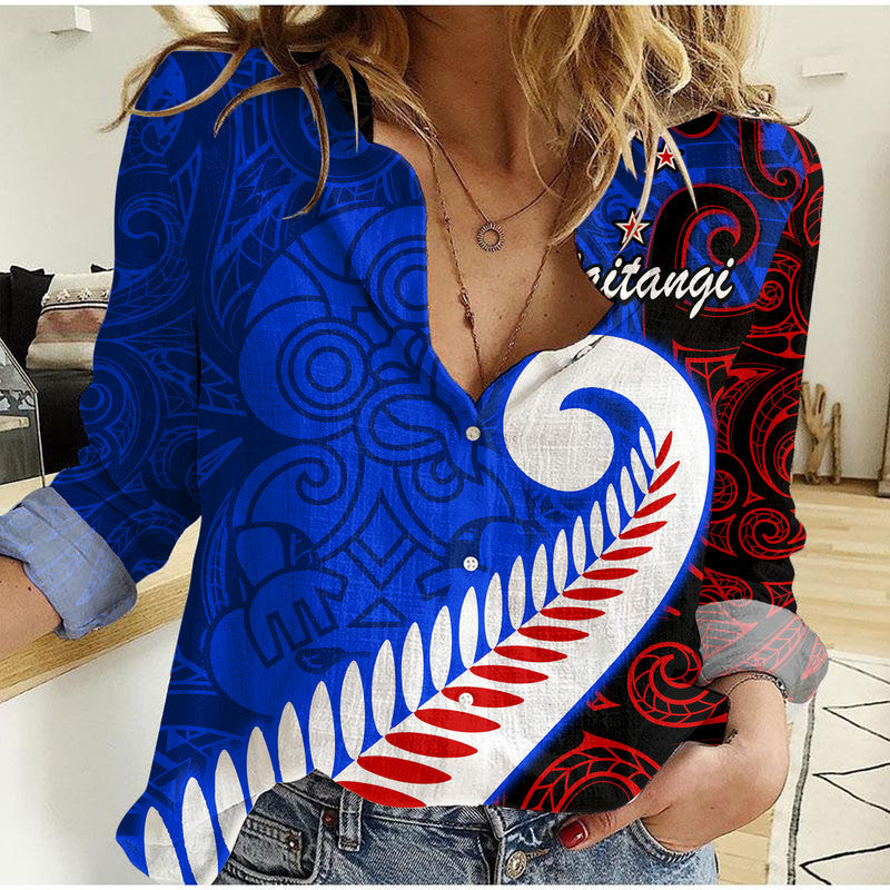 custom-personalised-waitangi-day-women-casual-shirt-aotearoa-hei-tiki-silver-fern