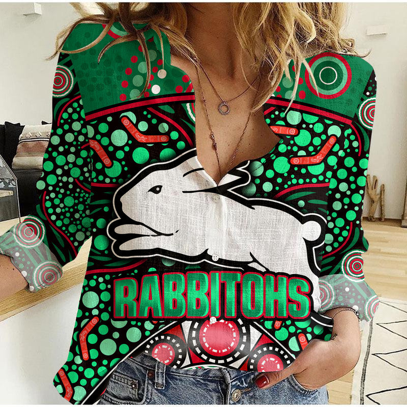 custom-personalised-south-sydney-indigenous-rabbitohs-dot-art-style-women-casual-shirt