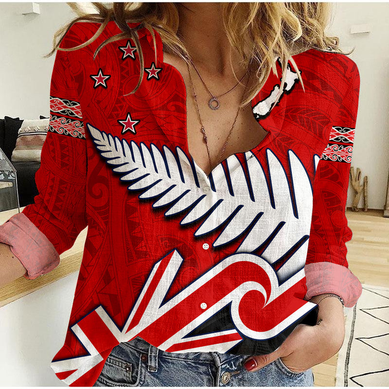 custom-personalised-waitangi-women-casual-shirt-aotearoa-tino-rangatiratanga-flag-with-silver-fern