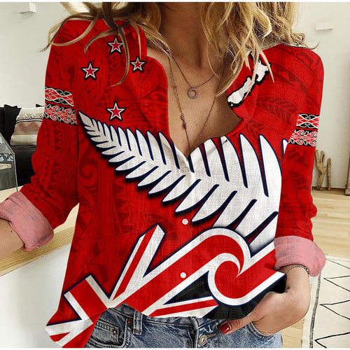 custom-personalised-waitangi-women-casual-shirt-aotearoa-tino-rangatiratanga-flag-with-silver-fern