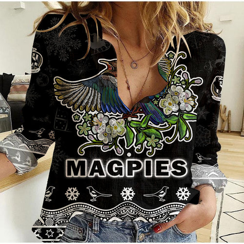 collingwood-pies-unique-winter-season-women-casual-shirt-magpies-merry-christmas