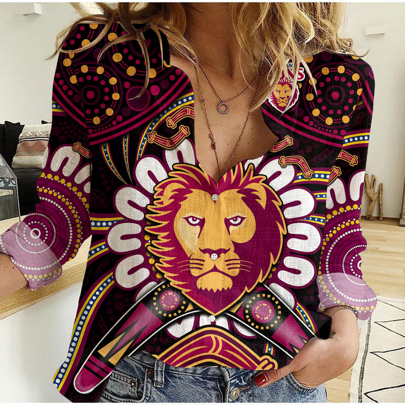 brisbane-lions-football-women-casual-shirt-boomerang-indigenous-dots