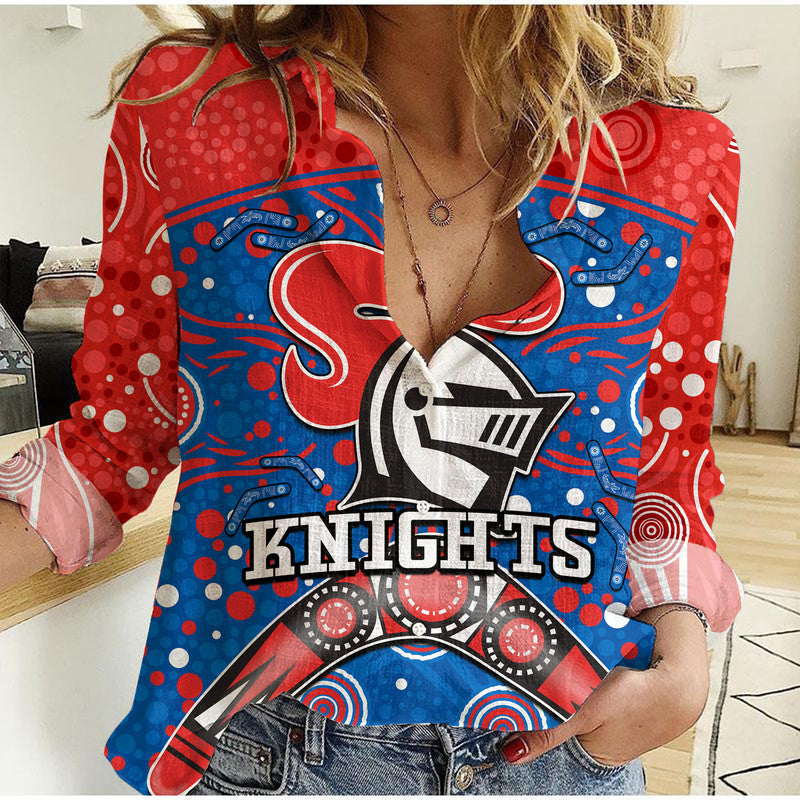 knights-rugby-women-casual-shirt-novocastrians-boomerang-indigenous-dots