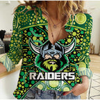 custom-personalised-raiders-rugby-women-casual-shirt-boomerang-indigenous-dots