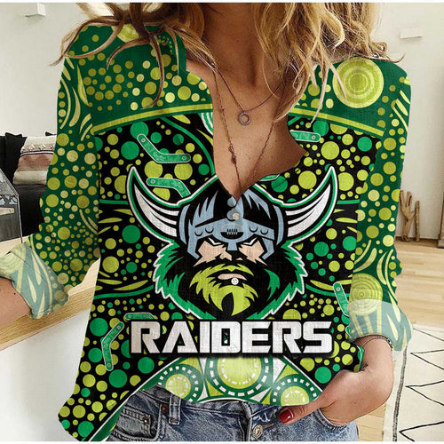 custom-personalised-raiders-rugby-women-casual-shirt-boomerang-indigenous-dots