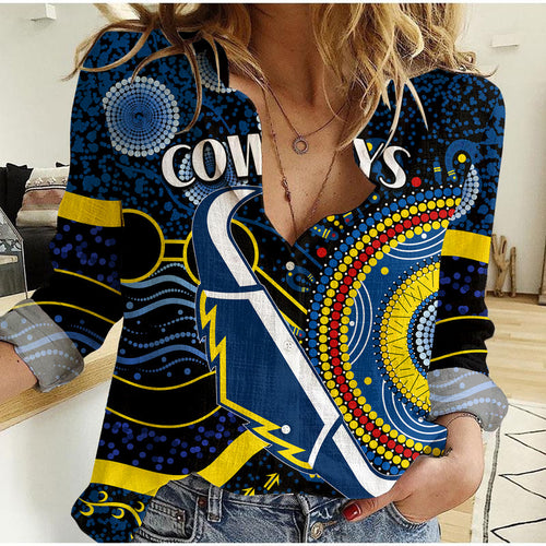 cowboys-rugby-women-casual-shirt-aboriginal-dots-version