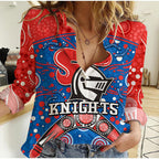 custom-personalised-knights-rugby-women-casual-shirt-novocastrians-boomerang-indigenous-dots
