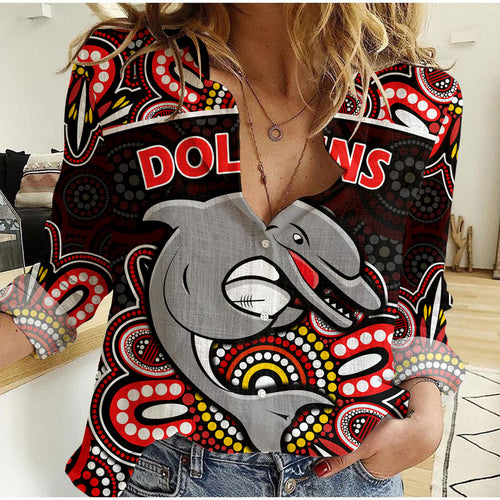 custom-personalised-dolphins-rugby-women-casual-shirt-aboriginal-dot-painting
