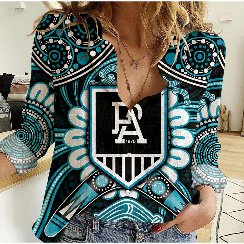 port-adelaide-power-women-casual-shirt-boomerang-indigenous-dots