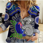 custom-personalised-australia-koala-aboriginal-women-casual-shirt-koala-hugging-rugby-ball-blue