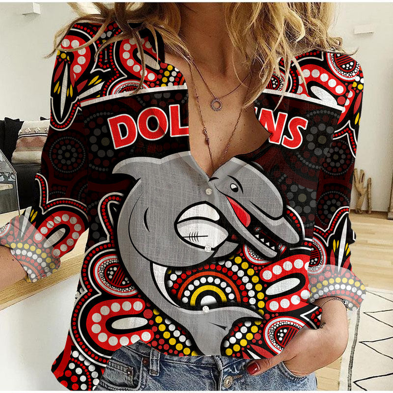 dolphins-rugby-women-casual-shirt-aboriginal-dot-painting