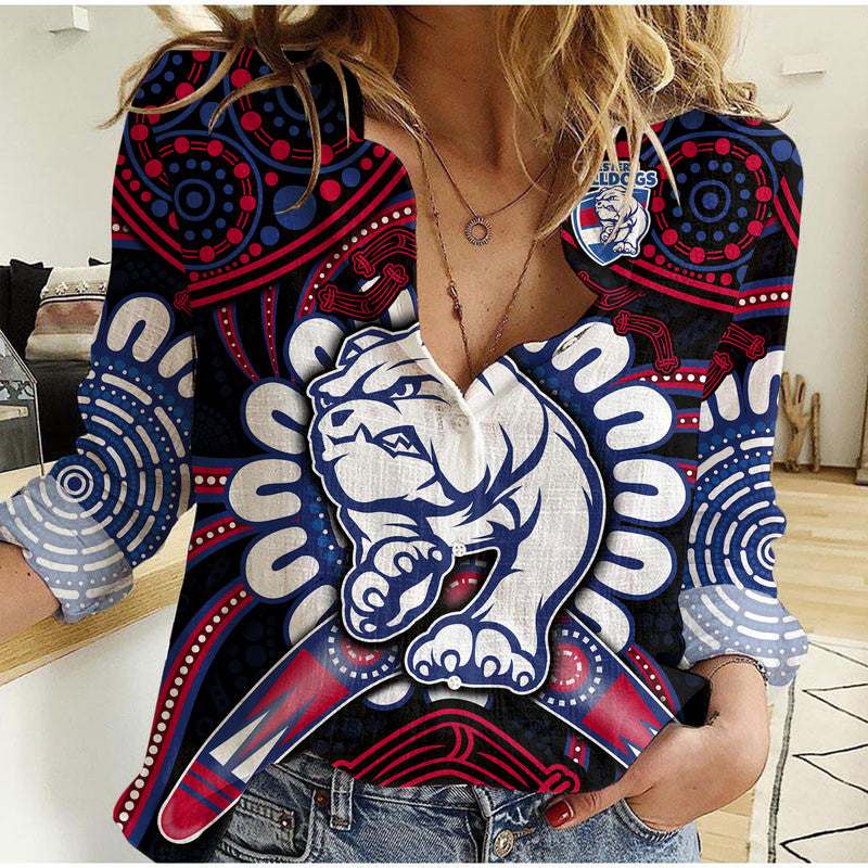 western-bulldogs-football-women-casual-shirt-boomerang-indigenous-dots