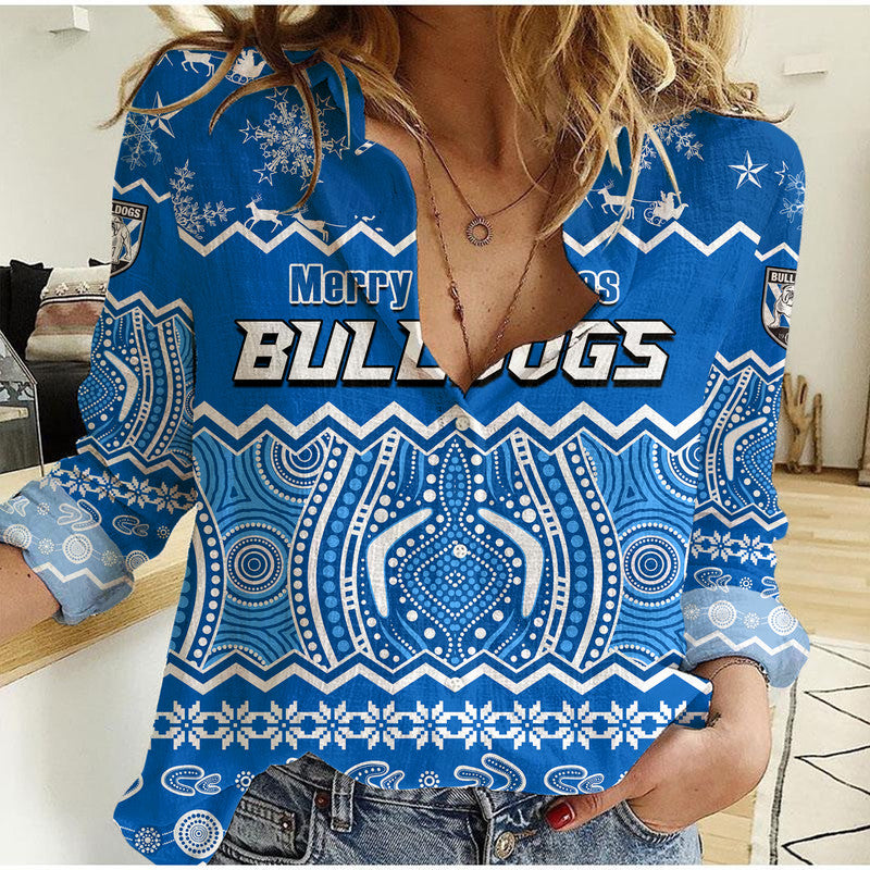 bulldogs-aboriginal-canterbury-bankstown-christmas-vibe-women-casual-shirt